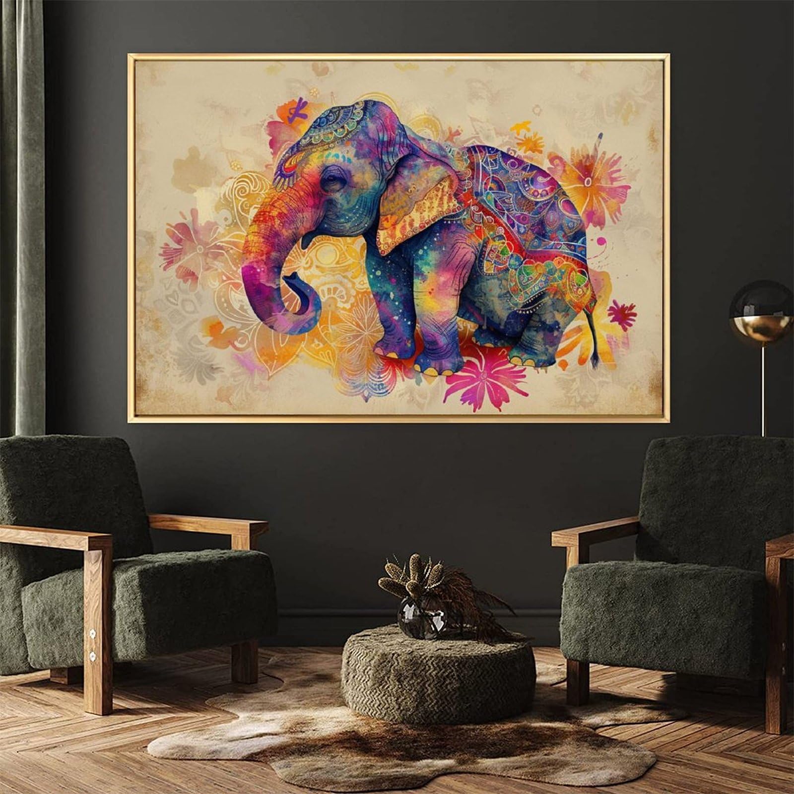Amazon.co.jp: 絵画 かわいいカラフルな象 アートパネル ポスター
